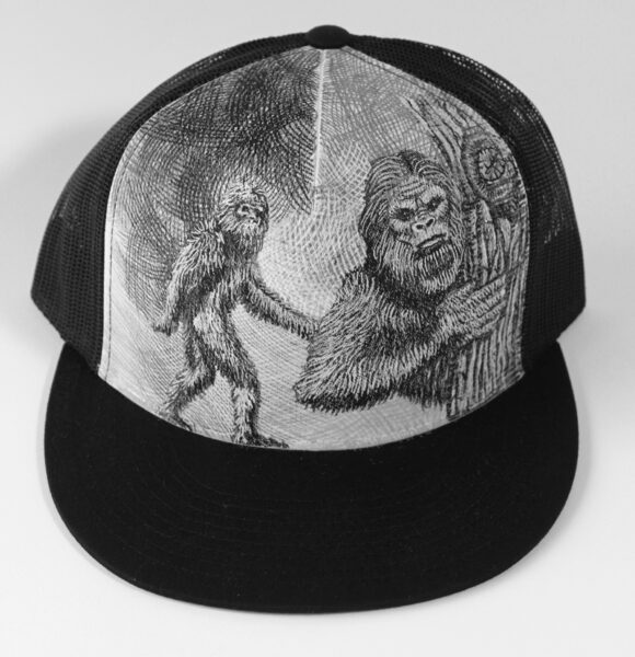 Big Foot, acrylic painting on canvas & mesh trucker cap with adjustable back, in private collection