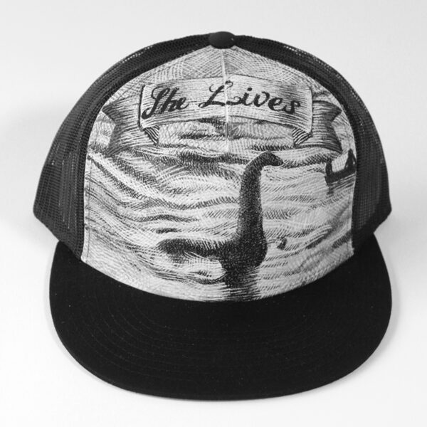 She Lives, acrylic painting on canvas & mesh trucker cap with adjustable back, in private collection
