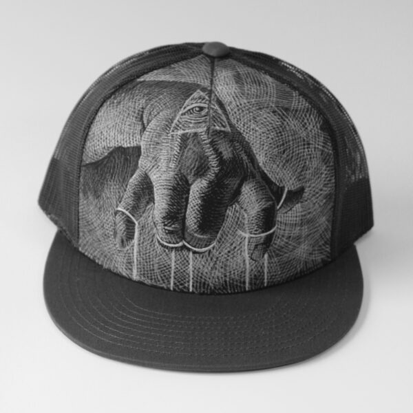 The Illuminate, acrylic painting on canvas & mesh trucker cap with adjustable back, in private collection